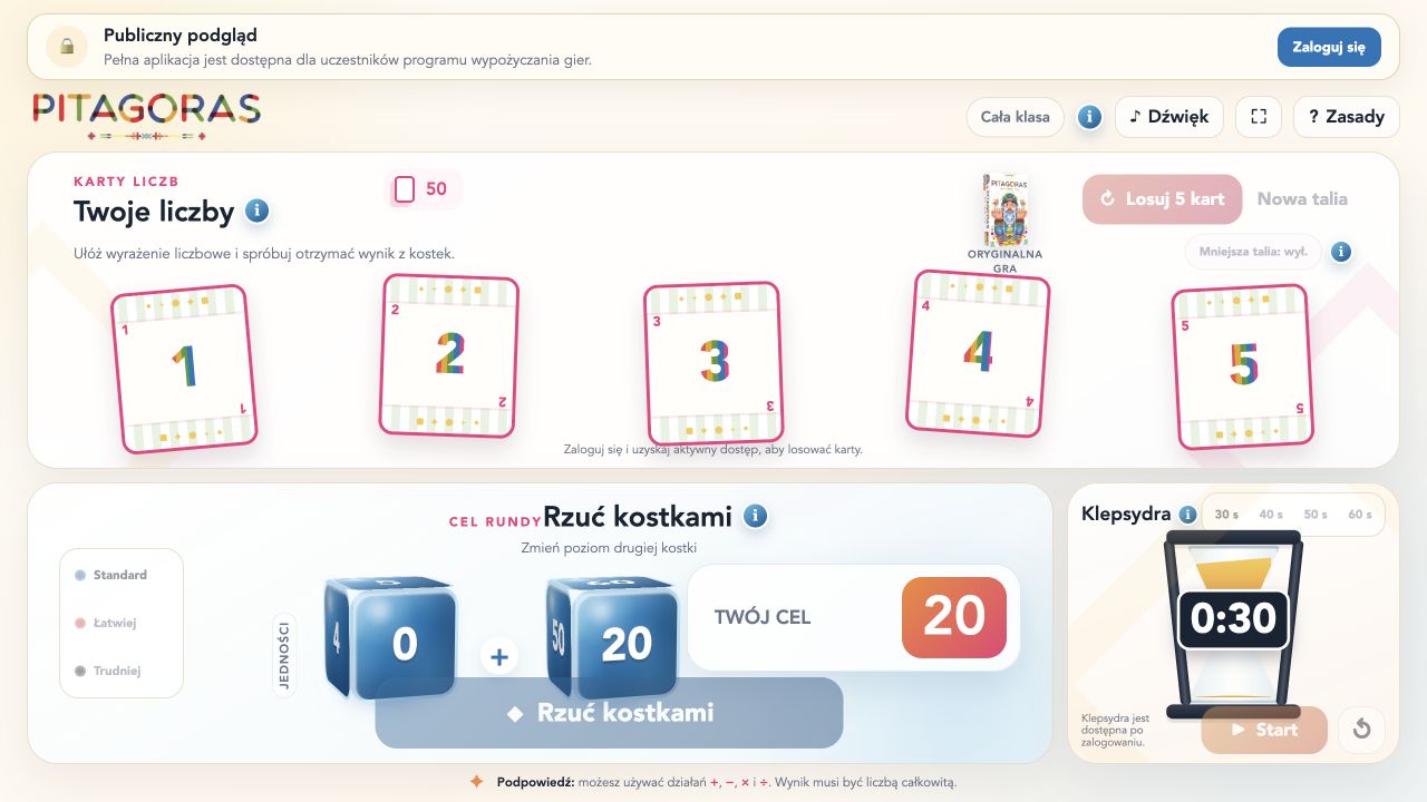 Ekran aplikacji Pitagoras na tablicę multimedialną